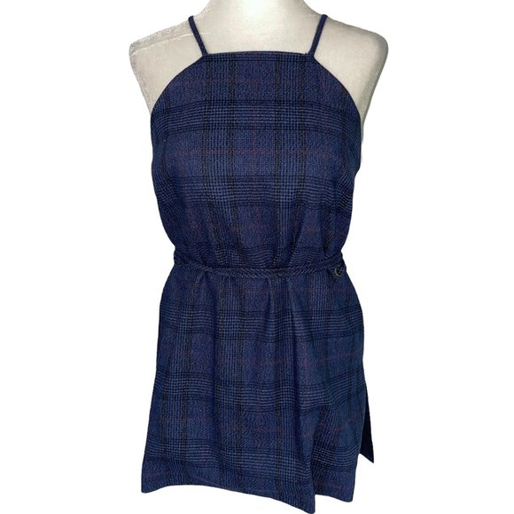 Banana Republic Tops - New Banana Republic Plaid Sleeveless Tie Waist Apron Top Navy Blue Size XS